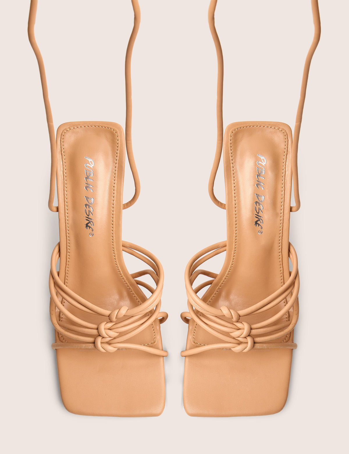 Keri Wide Fit Nude Pu Strappy Lace Up Mid Heels
