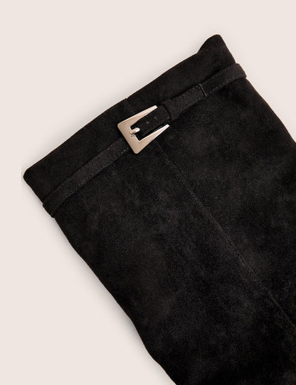 Kola Black Fold Over Buckle Detail Heeled Boots