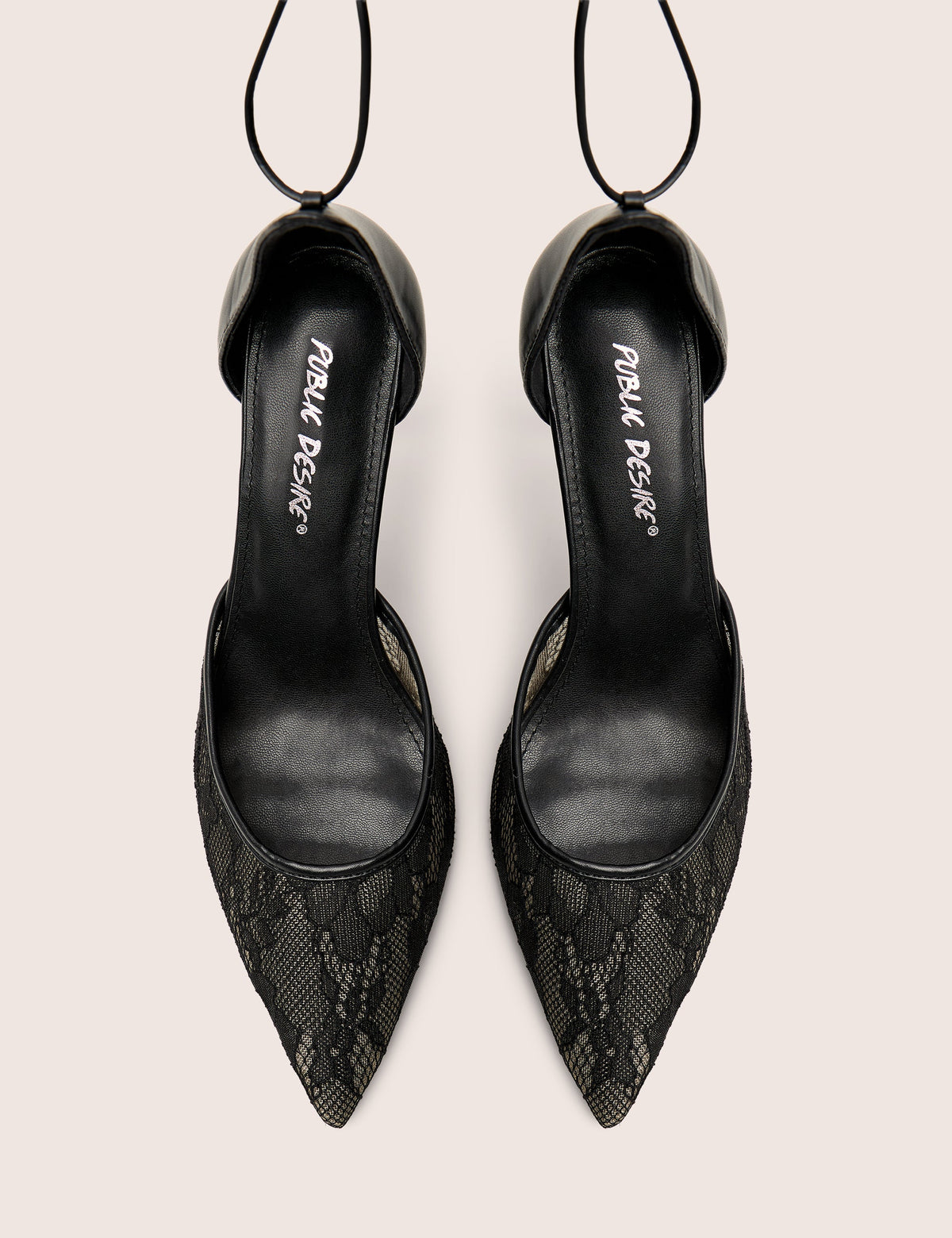 Laced Up Black Lace Wrap Around Pointed Toe Heels