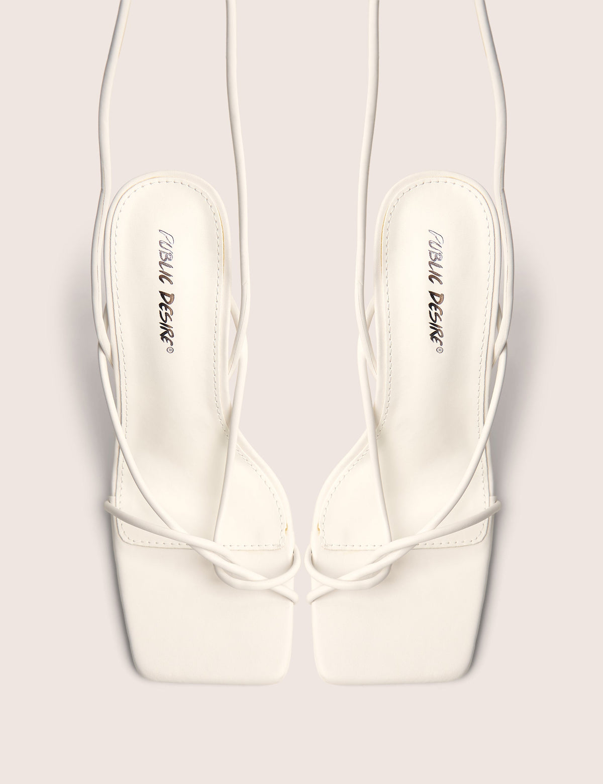 Lacey White Square Toe Strappy Lace Up Stiletto Heels