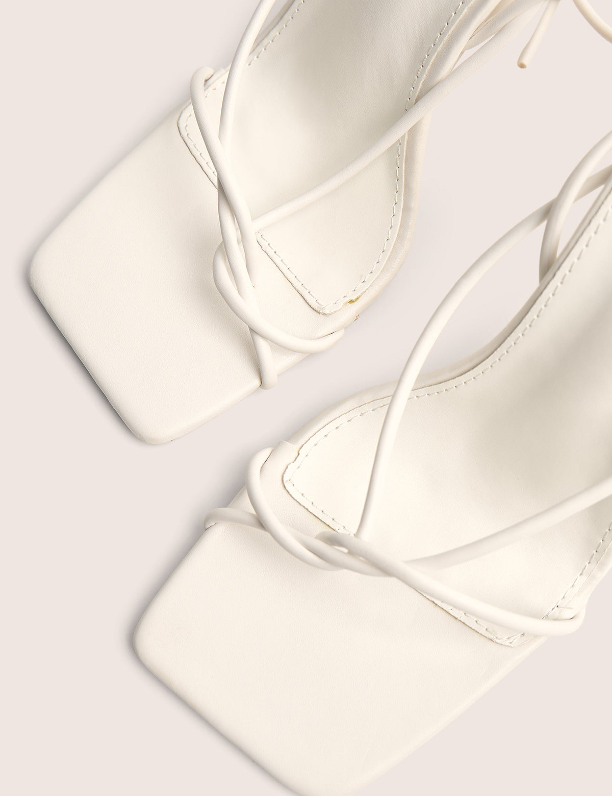 Lacey White Square Toe Strappy Lace Up Stiletto Heels