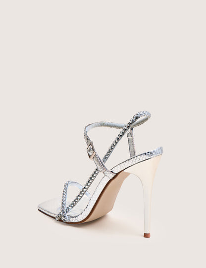Last Night Silver Snake Pu Diamante Strap Stiletto High Heels