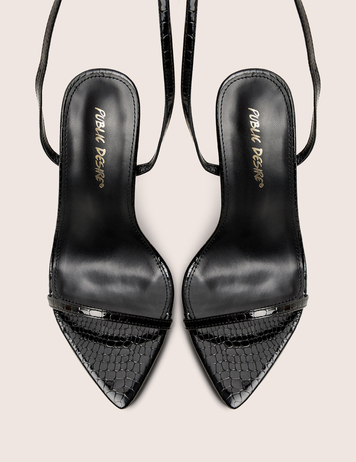 Legacy Wide Fit Black Croc Barely There Pointed Toe Stiletto Heels