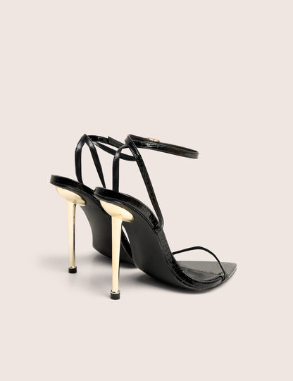 Legacy Wide Fit Black Croc Barely There Pointed Toe Stiletto Heels