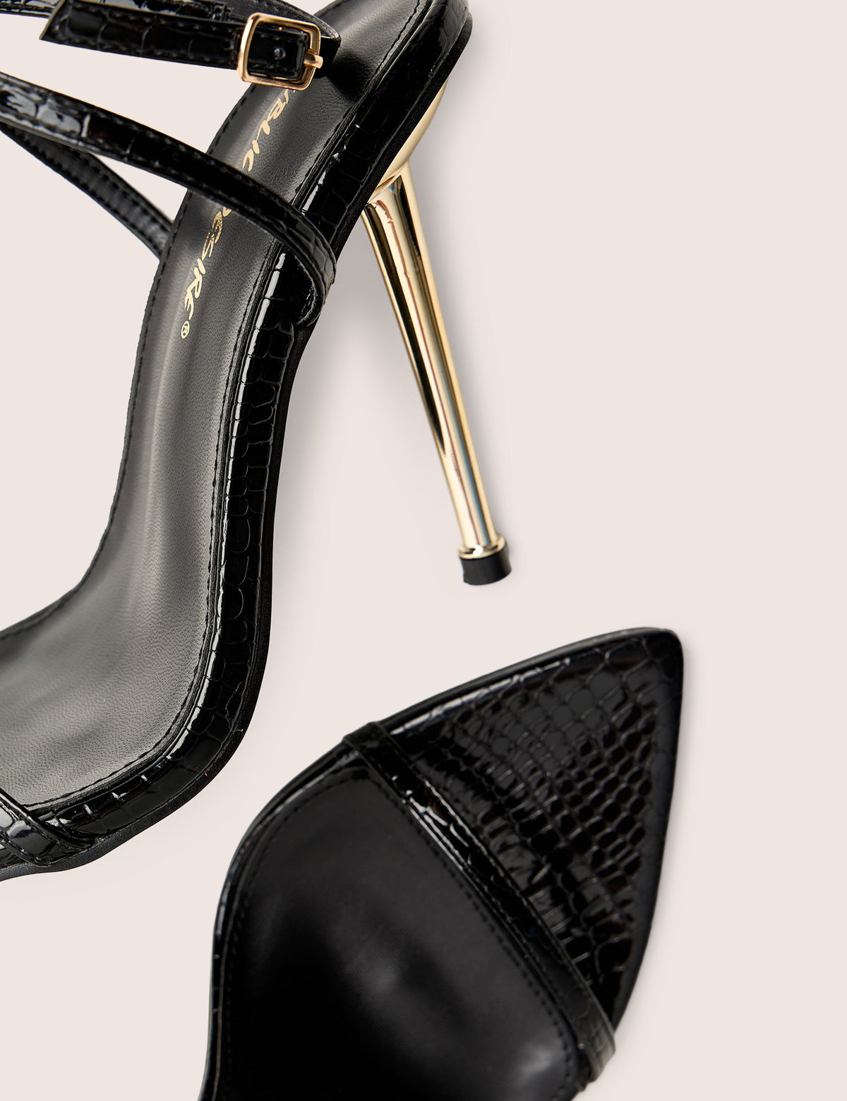 Legacy Wide Fit Black Croc Barely There Pointed Toe Stiletto Heels