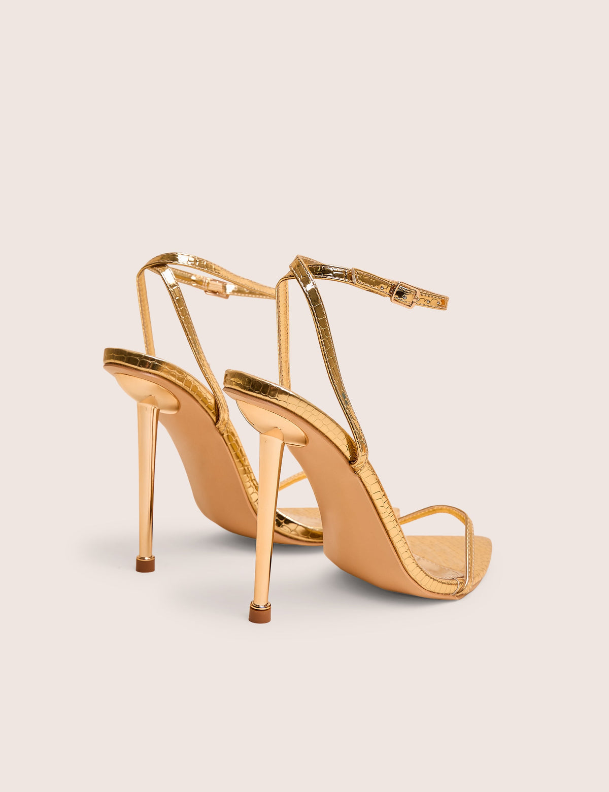 Legacy Gold Croc Barely There Pointed Toe Gold Stiletto Heels