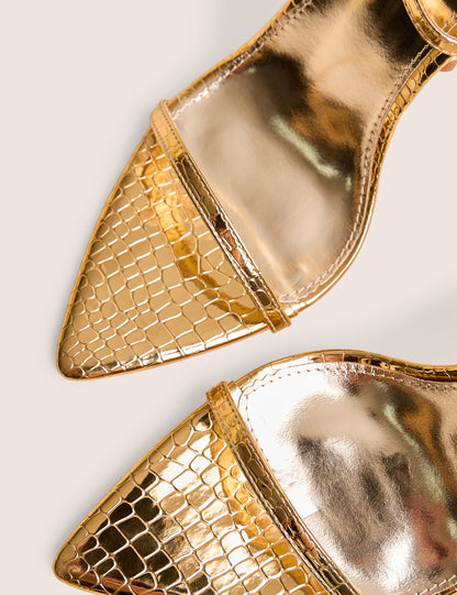 Legacy Gold Croc Barely There Pointed Toe Gold Stiletto Heels