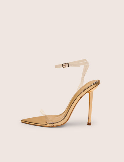 Legacy Perspex Mirror Gold Clear Barely There Stiletto High Heels