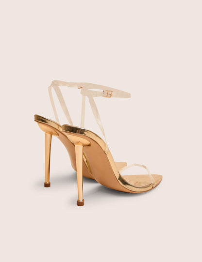 Legacy Perspex Mirror Gold Clear Barely There Stiletto High Heels