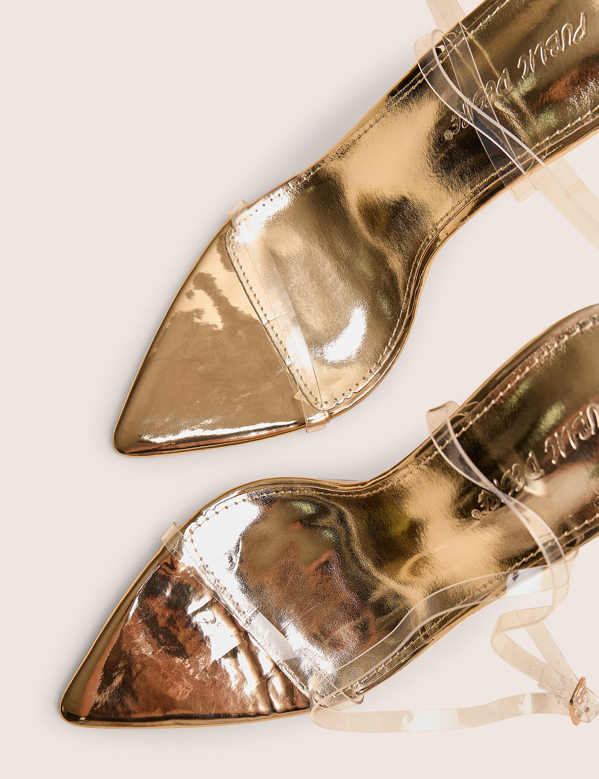 Legacy Perspex Mirror Gold Clear Barely There Stiletto High Heels