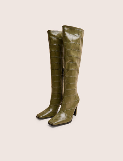 Libre Green Wide Croc Knee High Boots