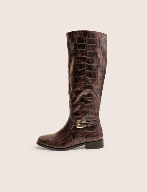 Mackie Brown Croc Buckle Detail Knee High Riding Boot