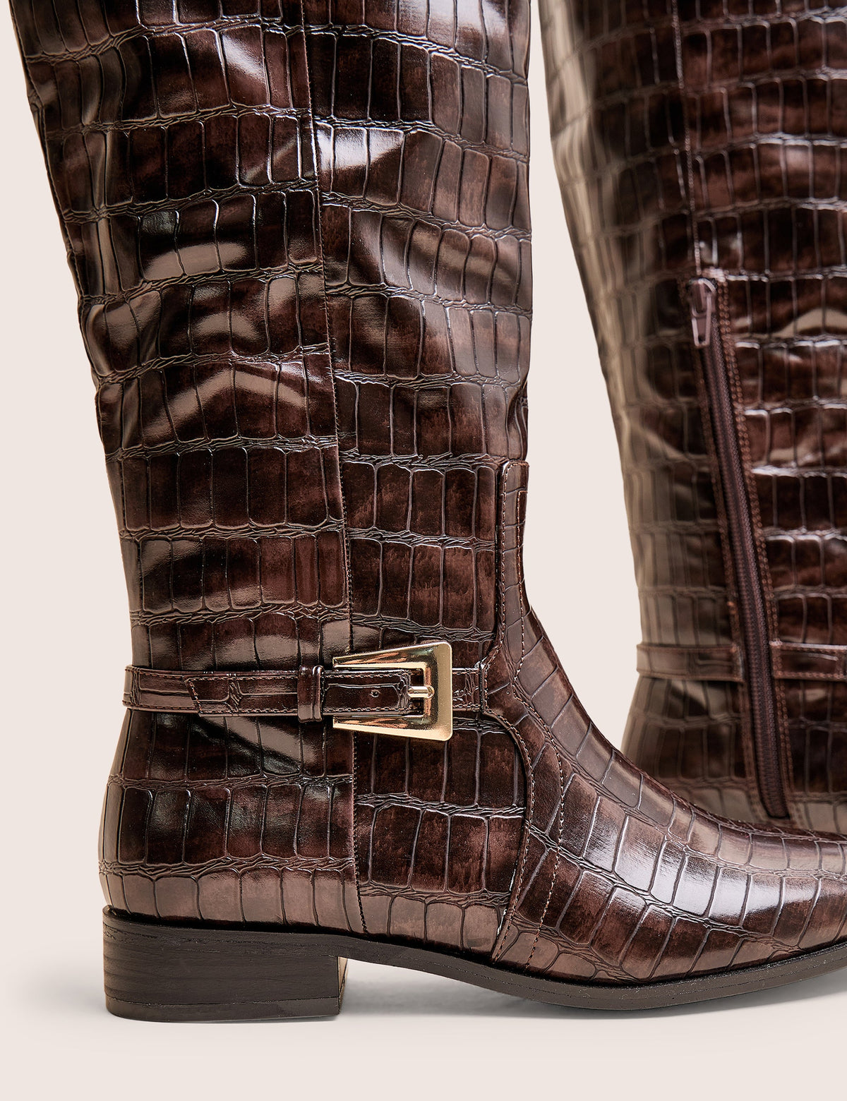 Mackie Brown Croc Buckle Detail Knee High Riding Boot