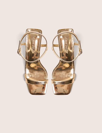 Maryse Gold Mirror Pu Barely There Mid Block Heels