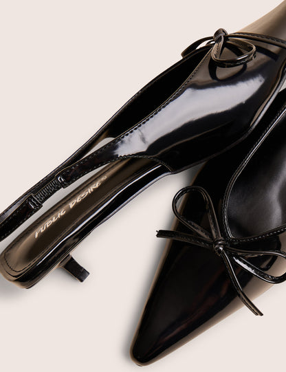 Meadow Black Pu Slingback Low Court Heels