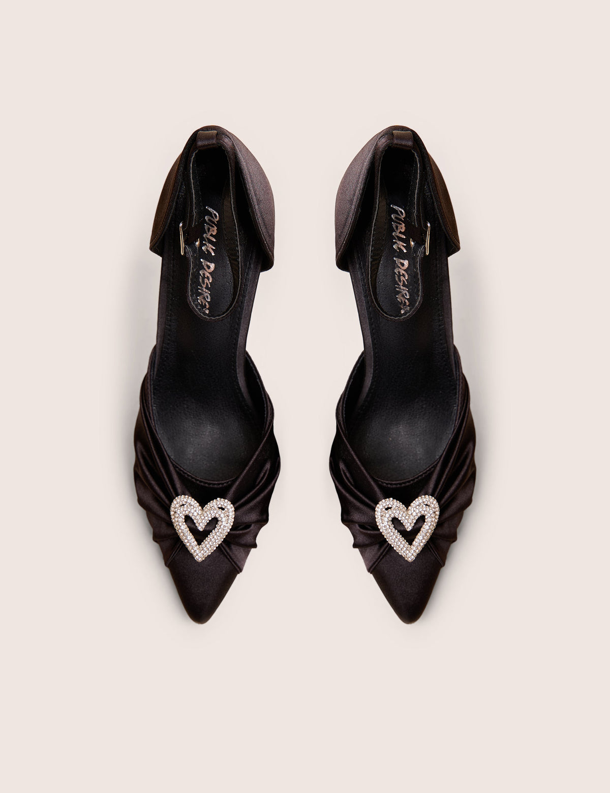 Meant to Be Black Satin Diamante Heart Court Stiletto Heel