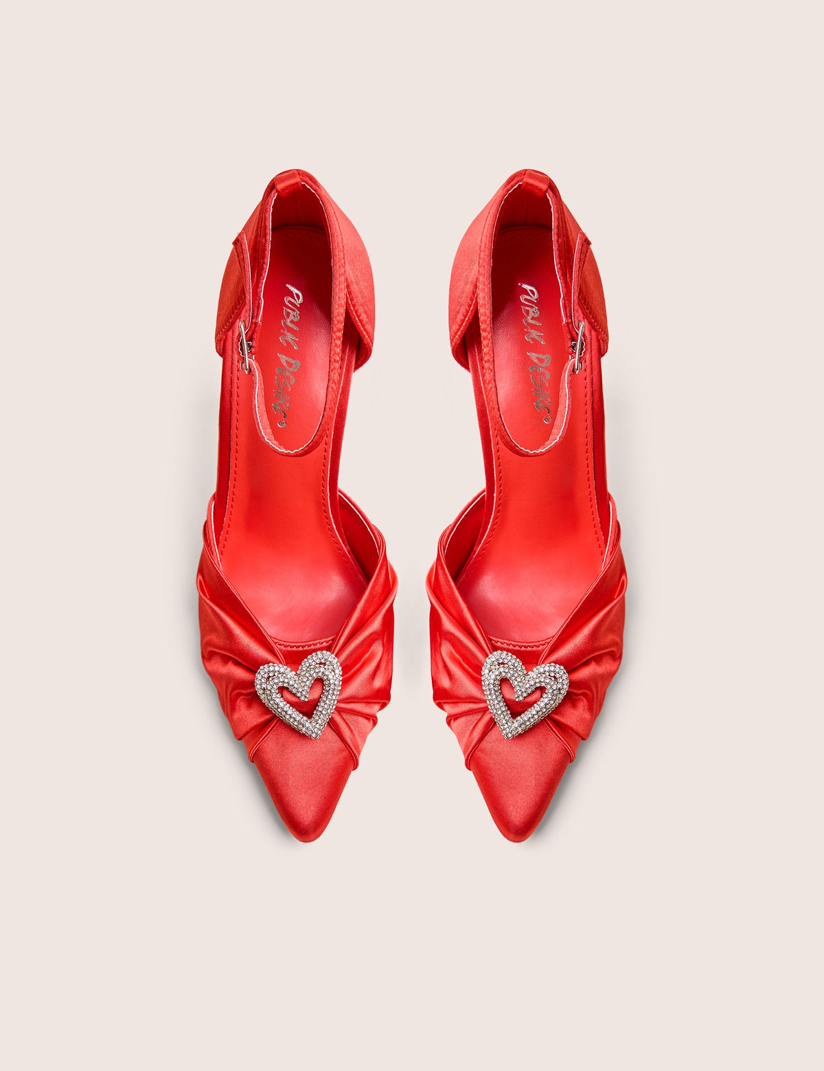 Meant to Be Red Satin Diamante Heart Court Stiletto Heel