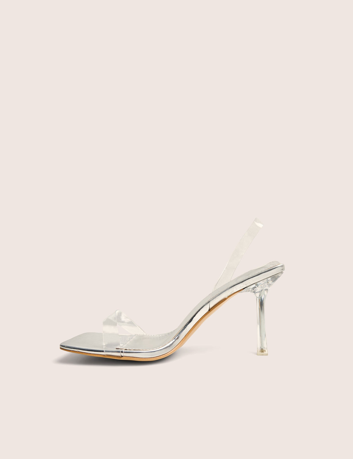 Merge Up Wide Fit Silver Perspex Square Toe Slingback Mid Heels