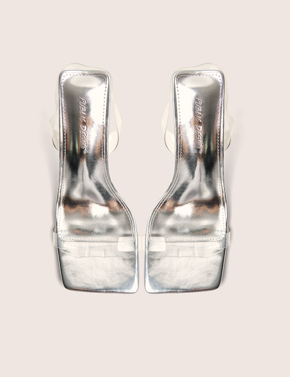 Merge Up Wide Fit Silver Perspex Square Toe Slingback Mid Heels
