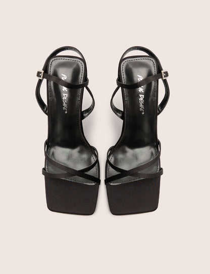 Moss Black Velvet Strappy Stiletto Heels