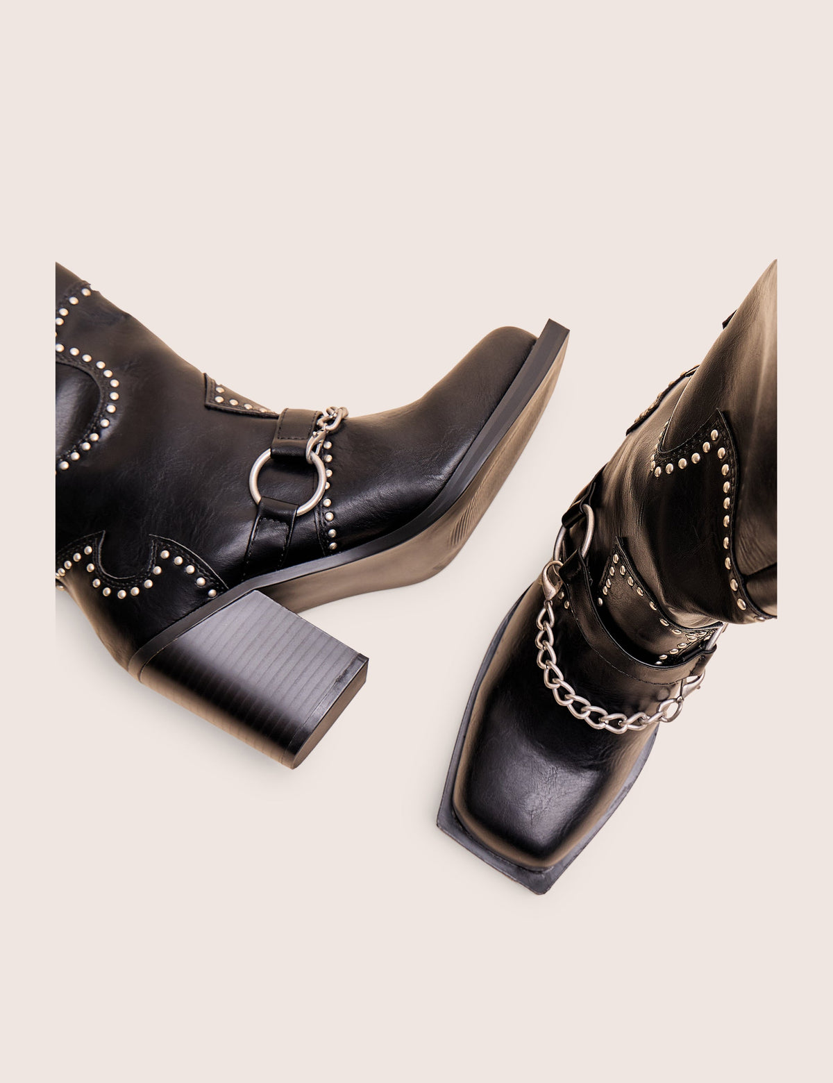 Nashville Wide Fit Black Western Studded Block Heel Knee High Boot