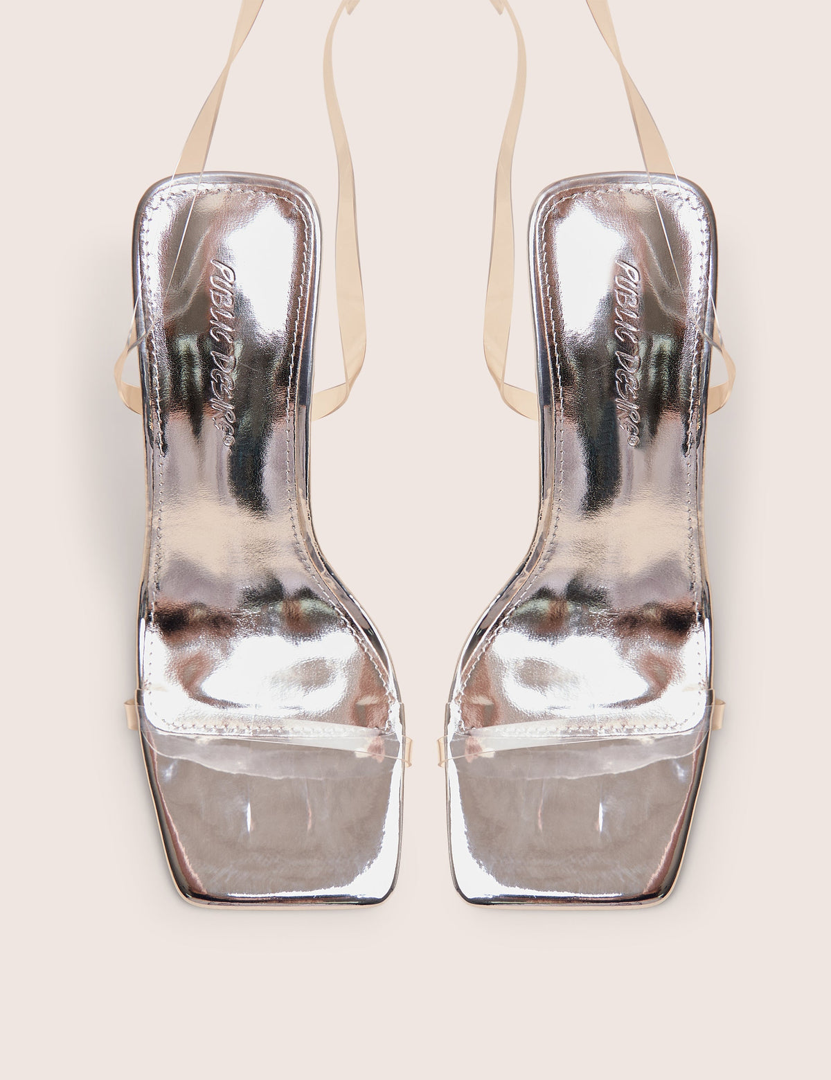 Rya Silver Mirror Square Toe Strappy Barely There Stiletto High Heels