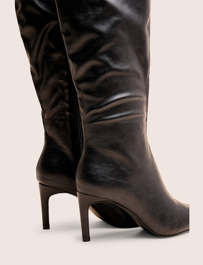 Orton Black Pu Over The Knee Mid Heel Pointed Toe Boots