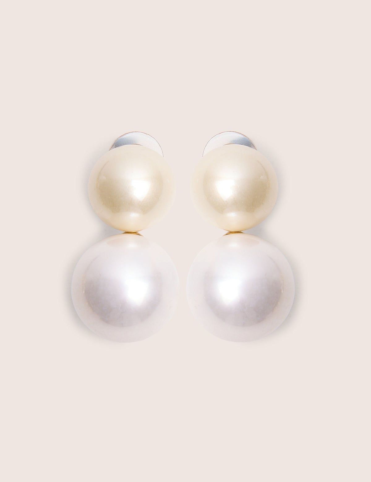 Double Pearl Drop Stud Earrings White