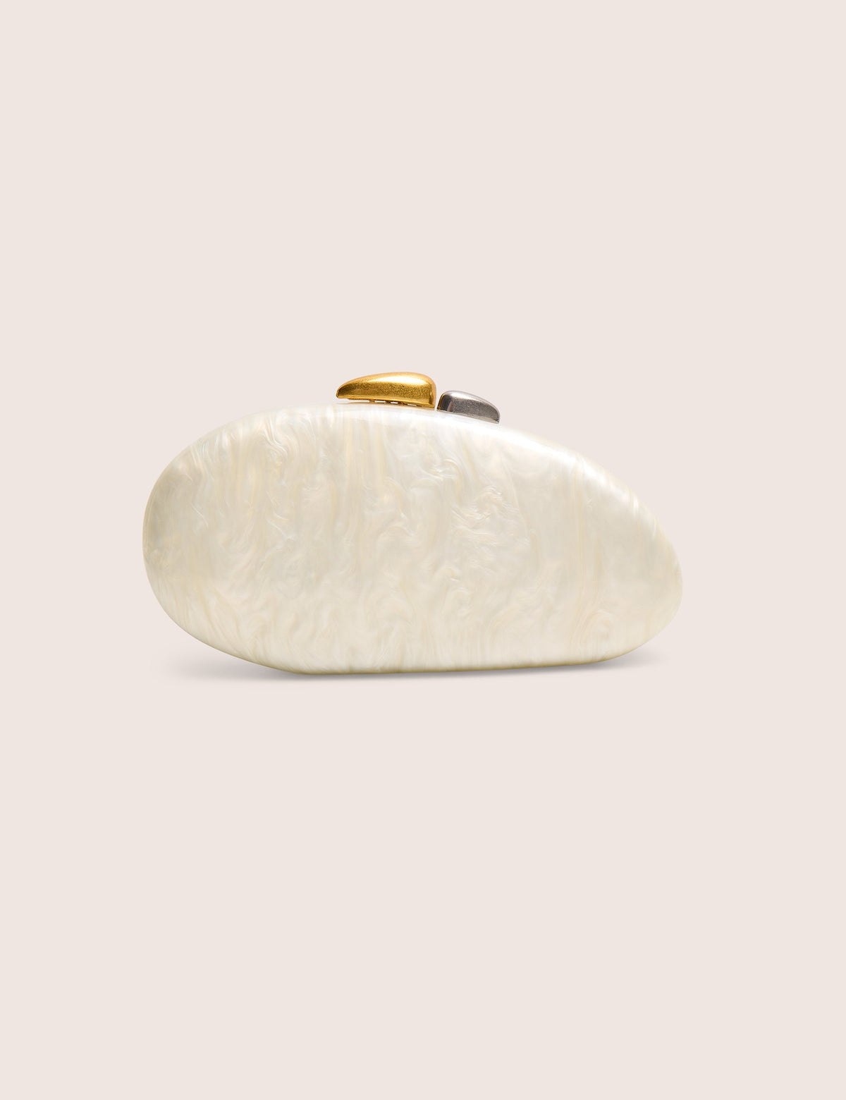 Hard Shell Oval Clutch Bag Pearl White