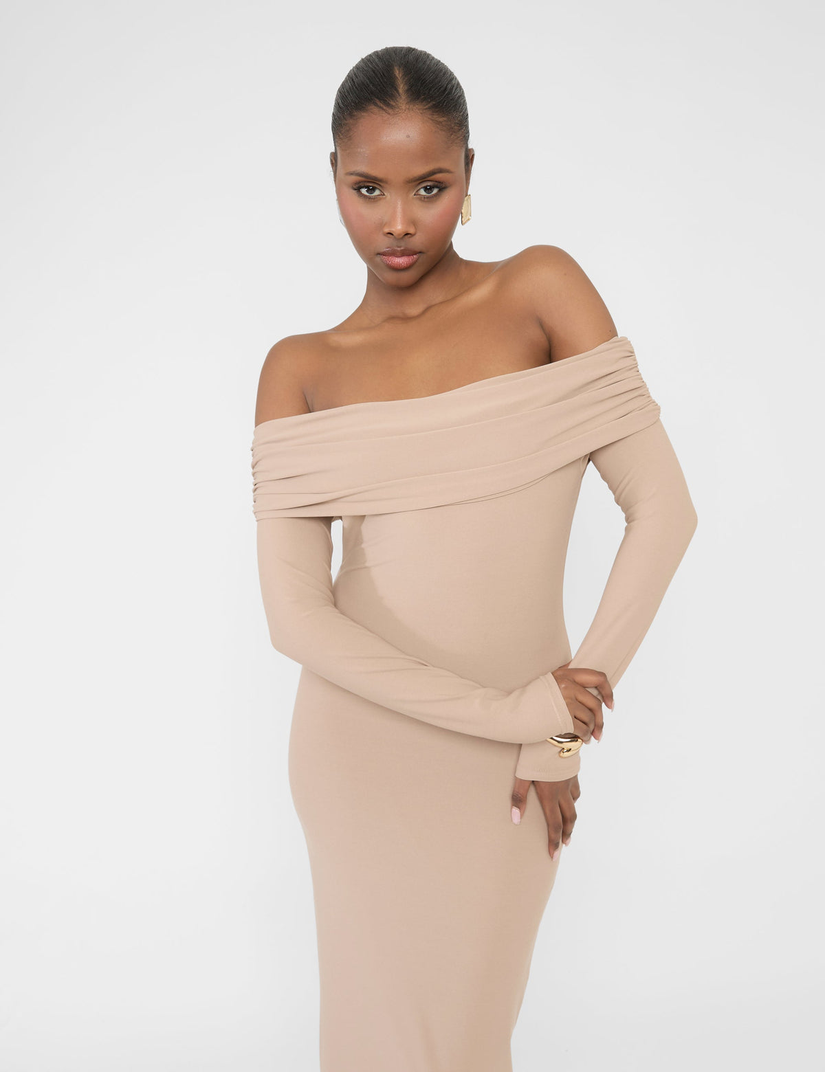 Bardot Luxe Slinky Maxi Dress Latte