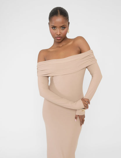 Bardot Luxe Slinky Maxi Dress Latte