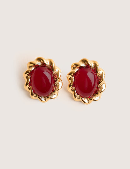 Twisted Knot Detail Jewelled Studs Red