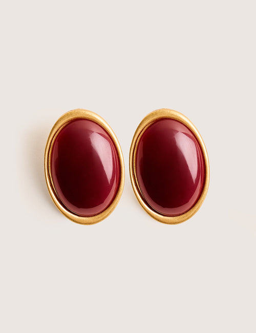 Statement Oversized Oval Studs Burgundy