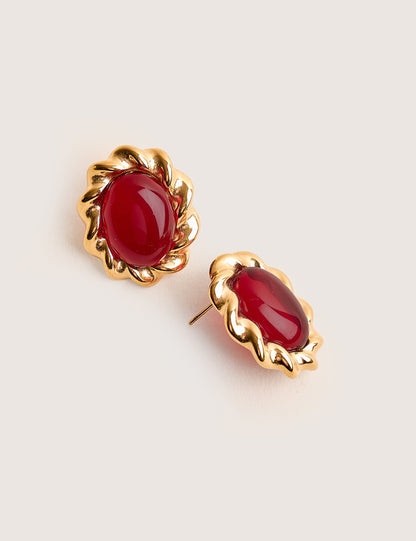 Twisted Knot Detail Jewelled Studs Red