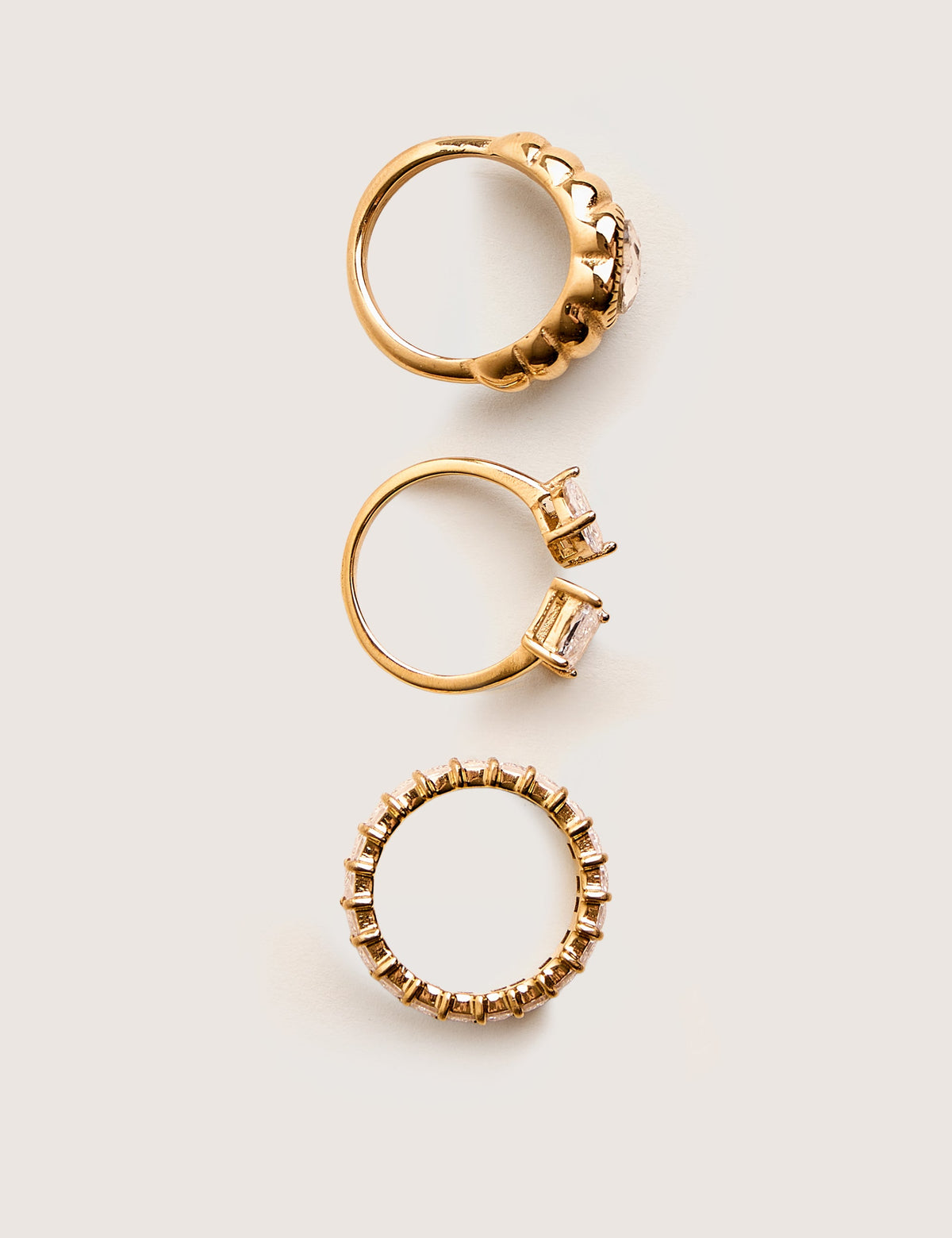 Diamante 3 Pack Jewelled Ring Set Gold
