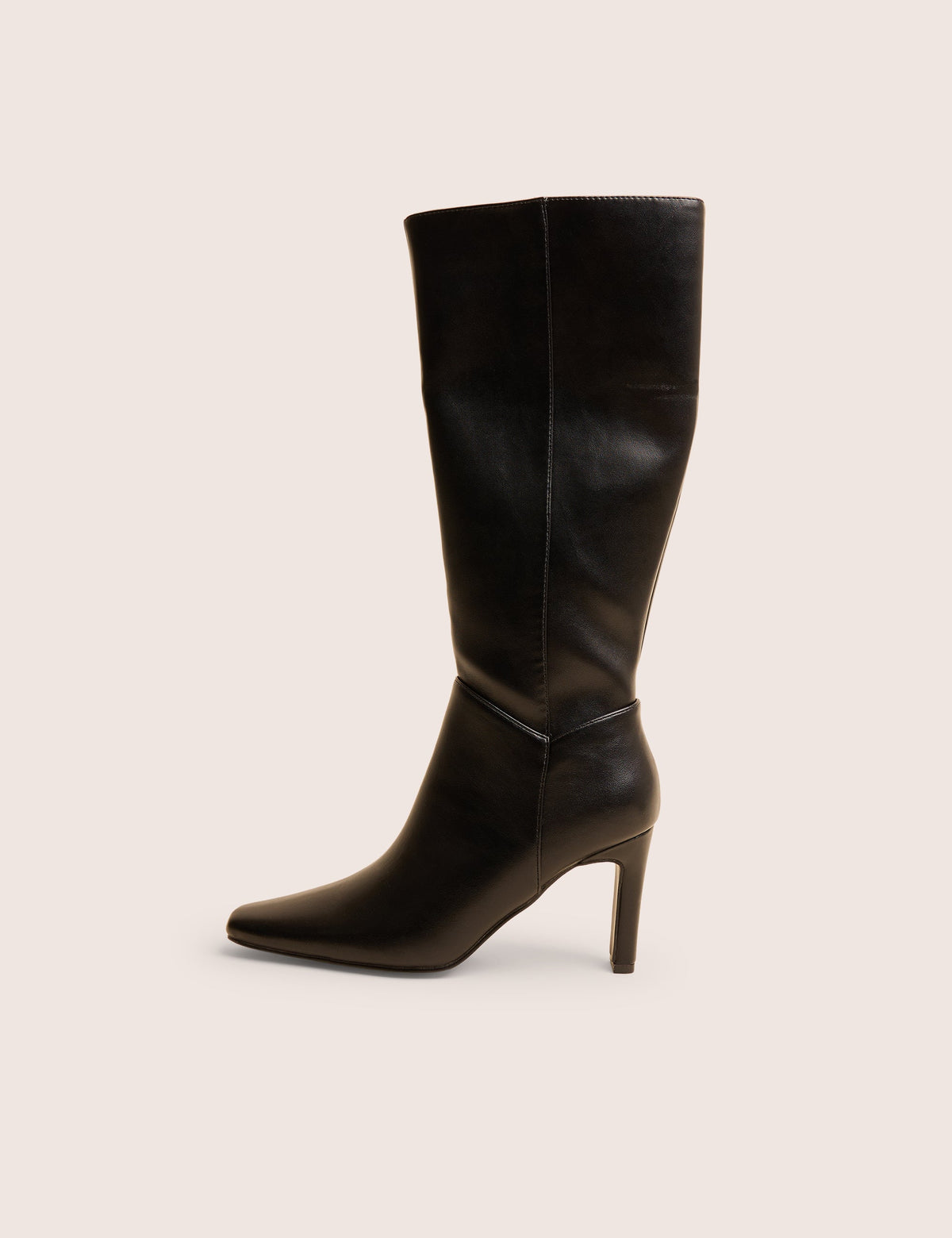 Pose Black Pu Zip Up Knee High Slim Block Heeled Boots
