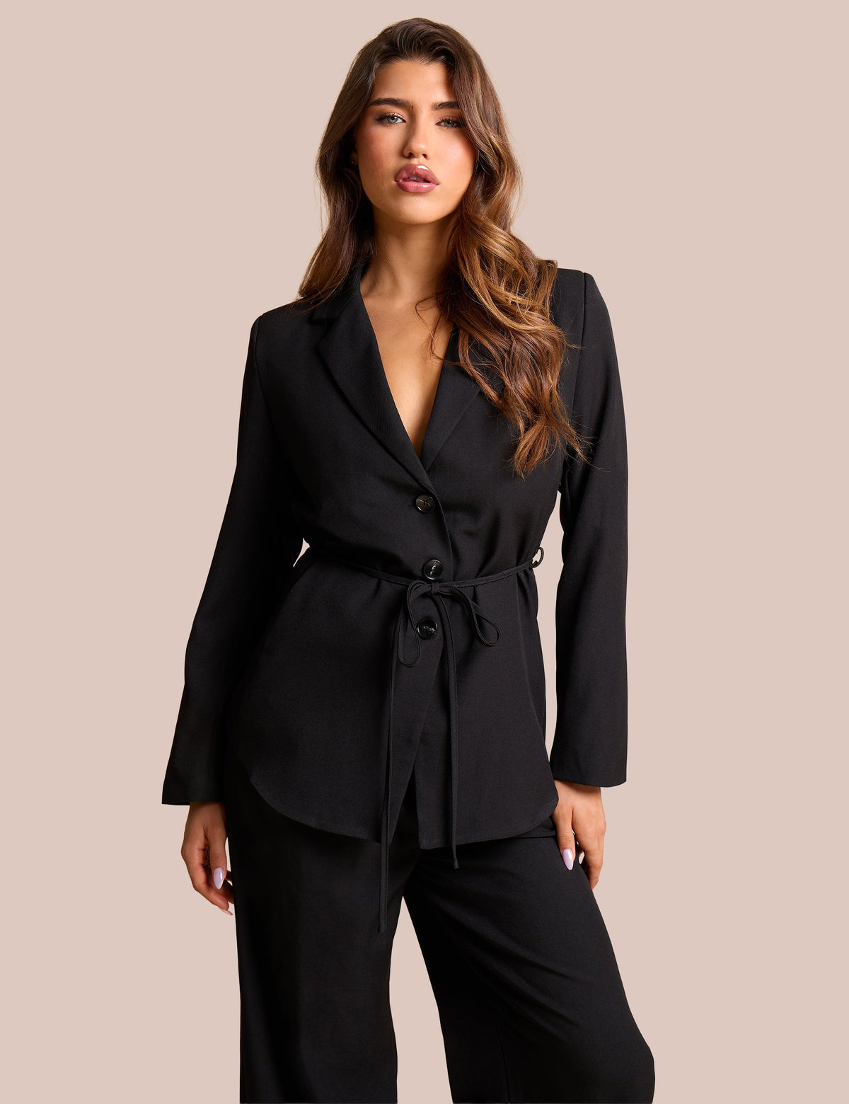Tie Detail Single Breasted Blazer Black