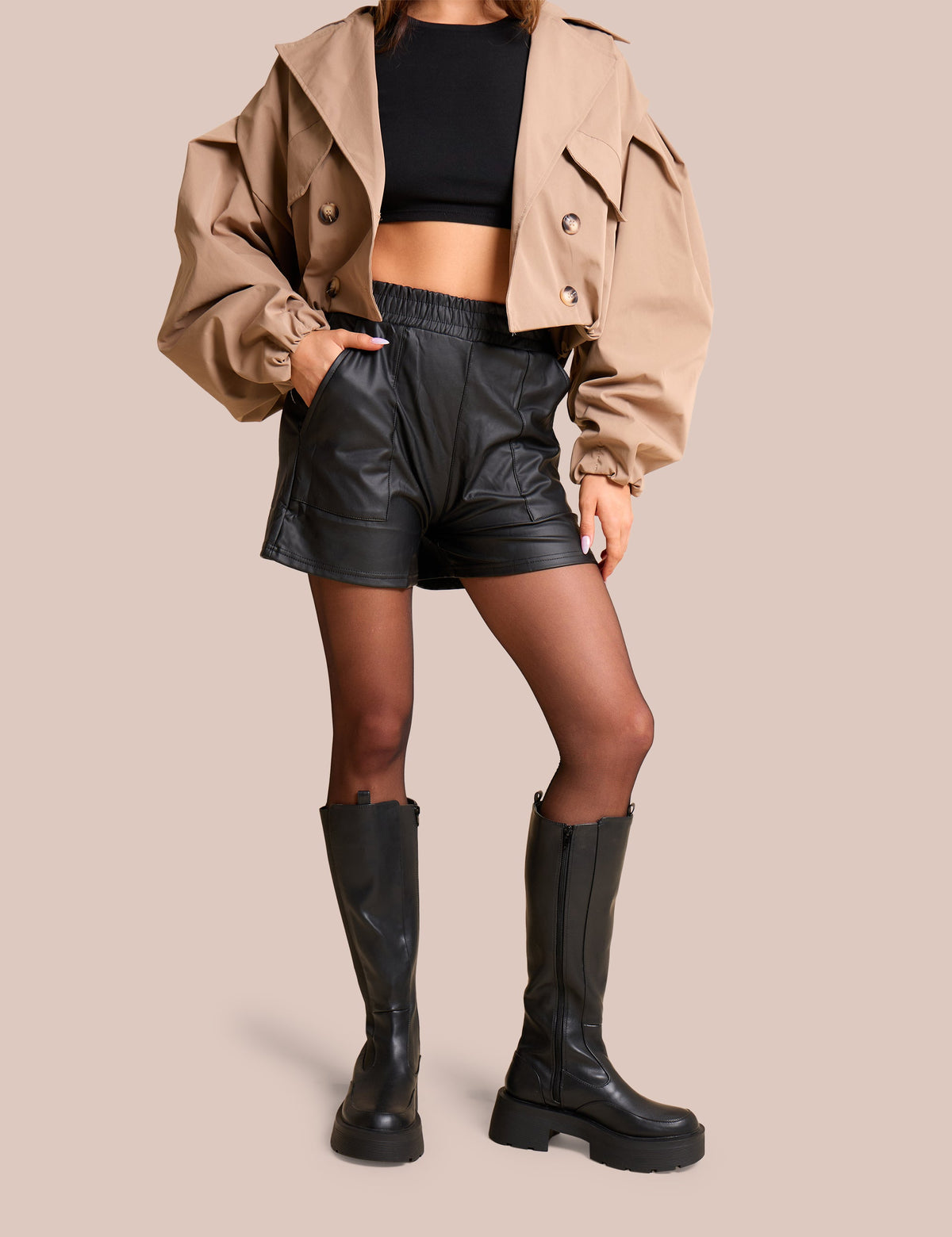 High Waist Faux Leather Mini Shorts Black