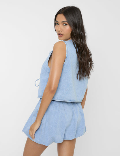 Puff Ball Mini Skirt Light Blue