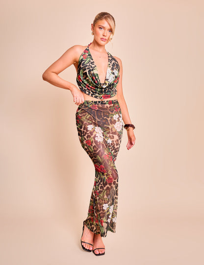 Slinky Printed Cowl Neck Bikini Top Co-ord Multi
