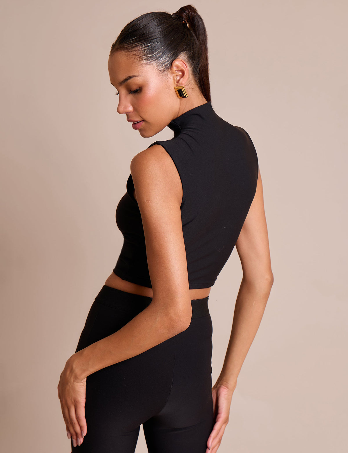 High Neck Luxe Slinky Crop Top Black