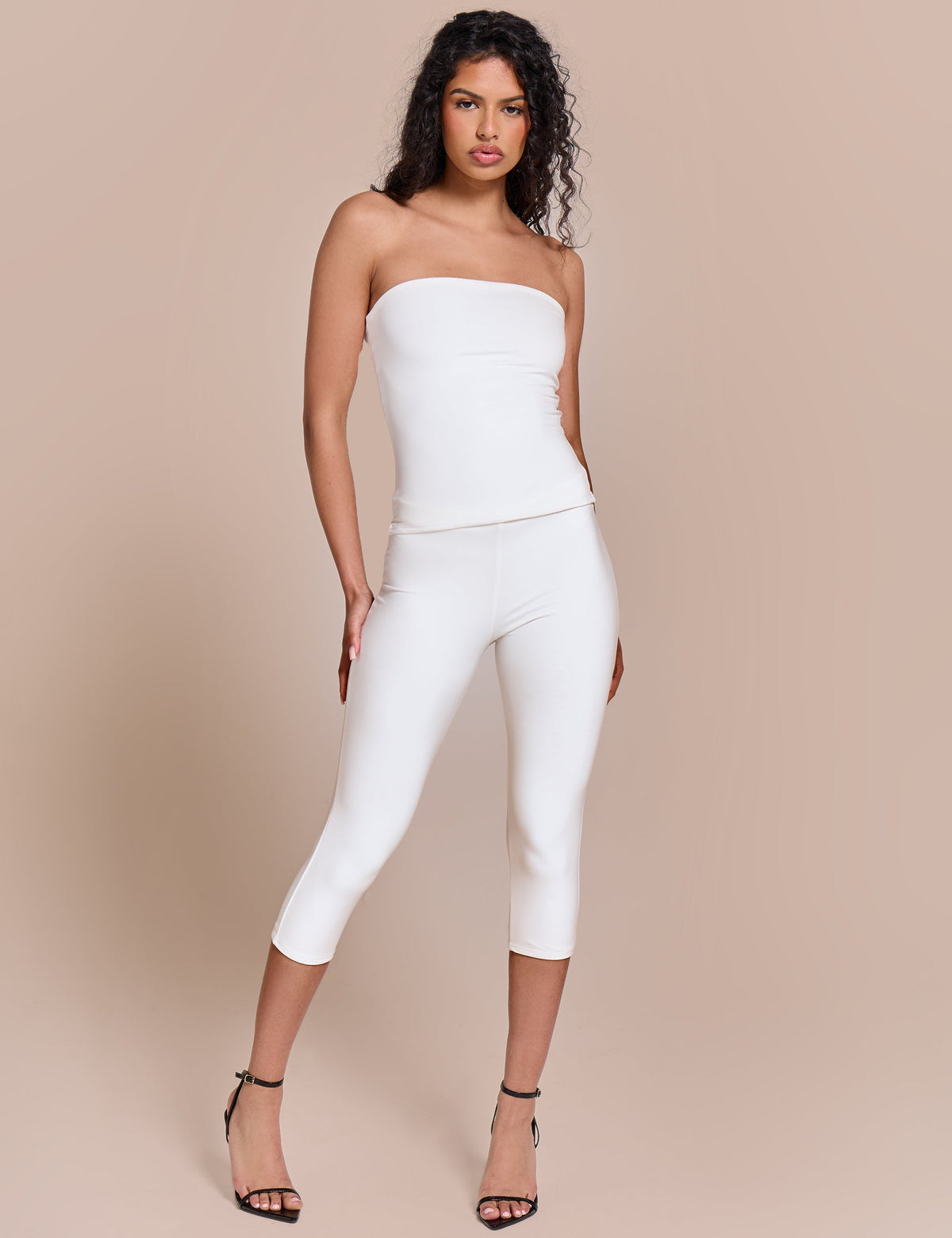 High Waist Luxe Slinky Capri Pants White