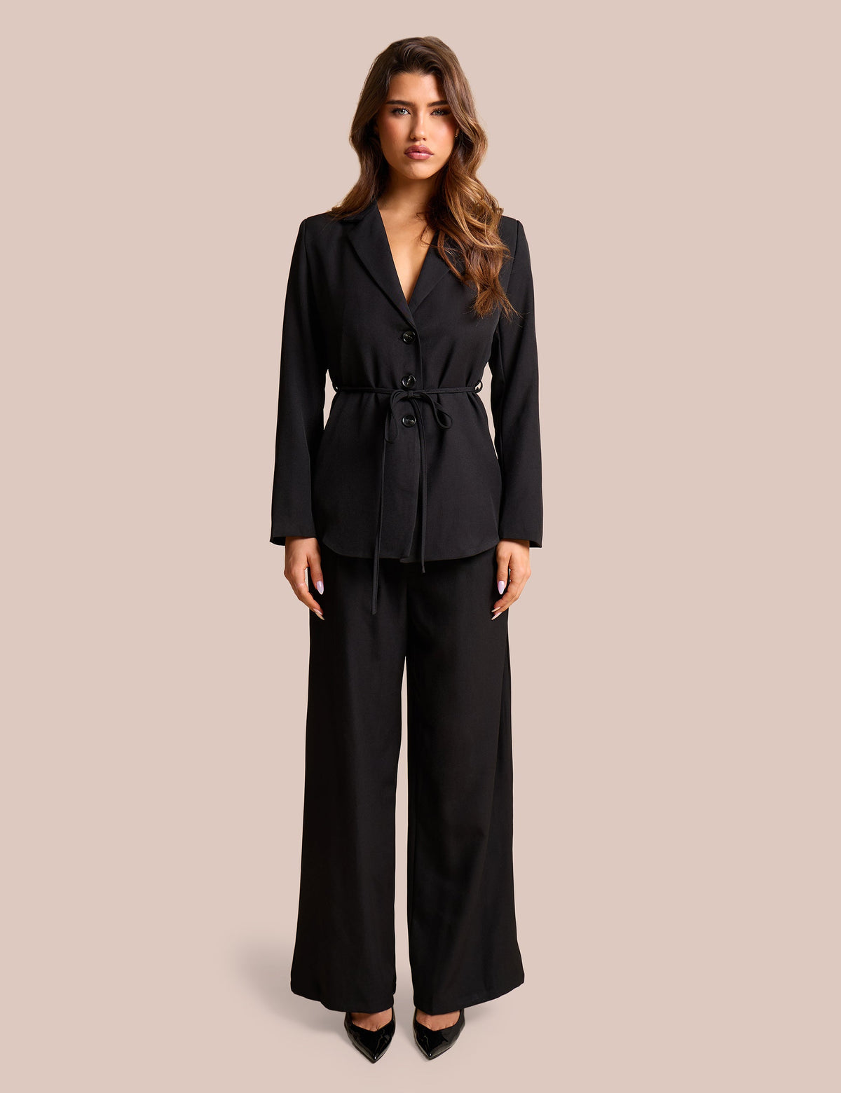 High Waist Tailored Wide Leg Trouser Black