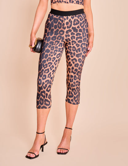 High Waist Luxe Slinky Capri Pants Leopard