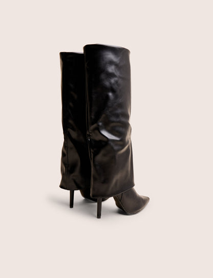 Ralph Black Fold Over Pu Knee High Stiletto Boots
