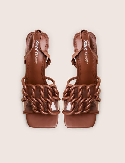 Rayne Chocolate Knotted Upper Slingback Square Toe Heels