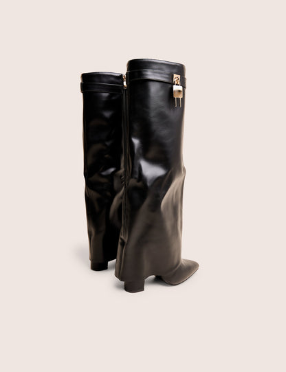 Reese Black Fold Over Pu Knee High Boots