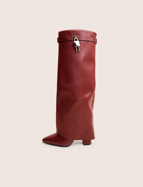Reese Burgundy Fold Over Pu Knee High Boots