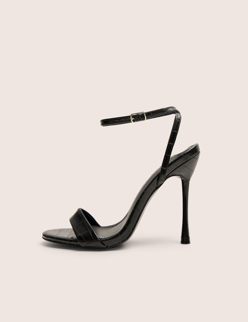 Soho Black Croc Barely There Strappy Stiletto Heels