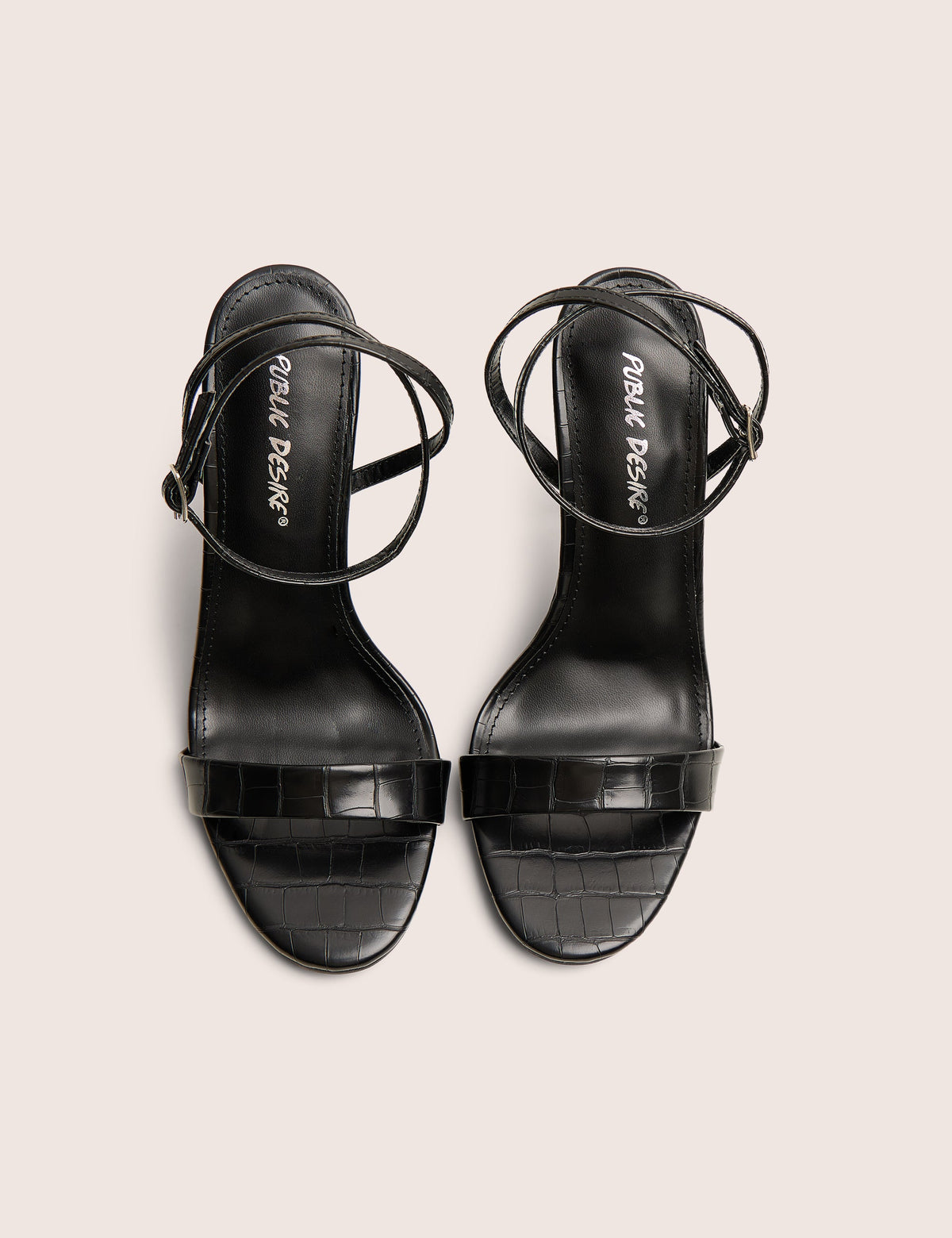 Soho Black Croc Barely There Strappy Stiletto Heels